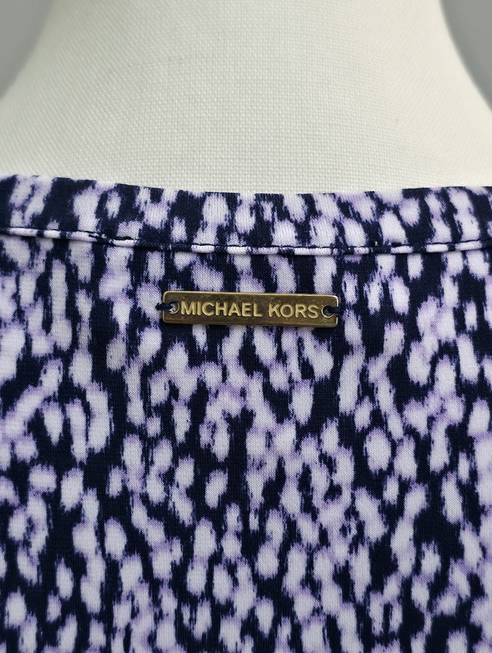 Michael Kors | Navy, Lavender and White Patterned Print Ruffle Sleeve Blouse - Picture 5 of 7